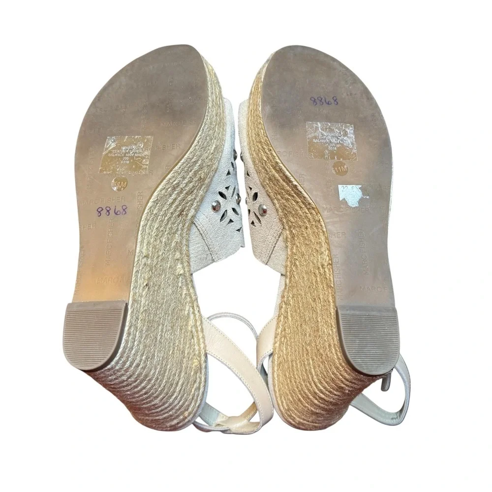 Marc Fisher‎ Shoes Womens Size 11M Beige Suede Studded Wedge Sandals Espadrille